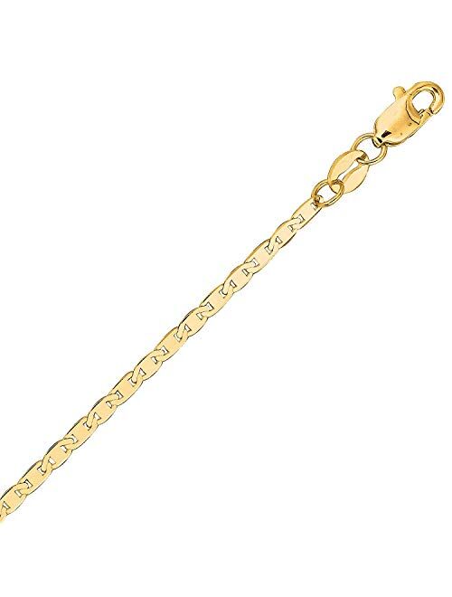 14K SOLID REAL Yellow SOLID Gold 1.7mm Or 3.2mm Or 4.5mm or 6.3mm Shiny Mariner Bracelet Bangle or Foot Anklet for Pendants and For Men and Women with Lobster-Claw Clasp 