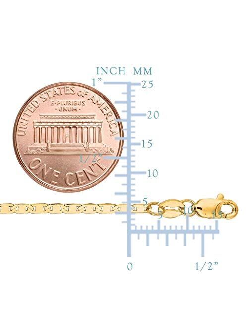 14K SOLID REAL Yellow SOLID Gold 1.7mm Or 3.2mm Or 4.5mm or 6.3mm Shiny Mariner Bracelet Bangle or Foot Anklet for Pendants and For Men and Women with Lobster-Claw Clasp 