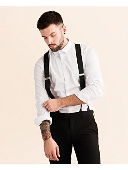 JJ SUSPENDERS Tuxedo Suspenders for Men with Leather Detailing & Interchangeable Clips