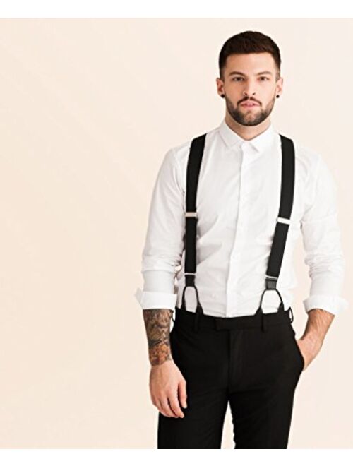 JJ SUSPENDERS Tuxedo Suspenders for Men with Leather Detailing & Interchangeable Clips