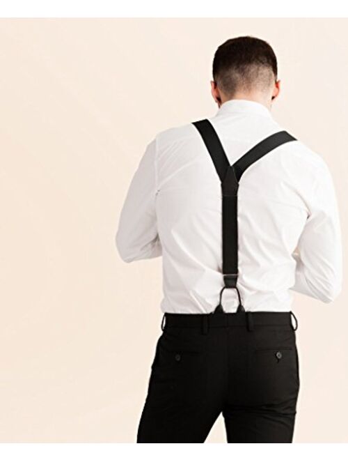 JJ SUSPENDERS Tuxedo Suspenders for Men with Leather Detailing & Interchangeable Clips