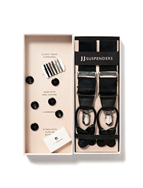 JJ SUSPENDERS Tuxedo Suspenders for Men with Leather Detailing & Interchangeable Clips