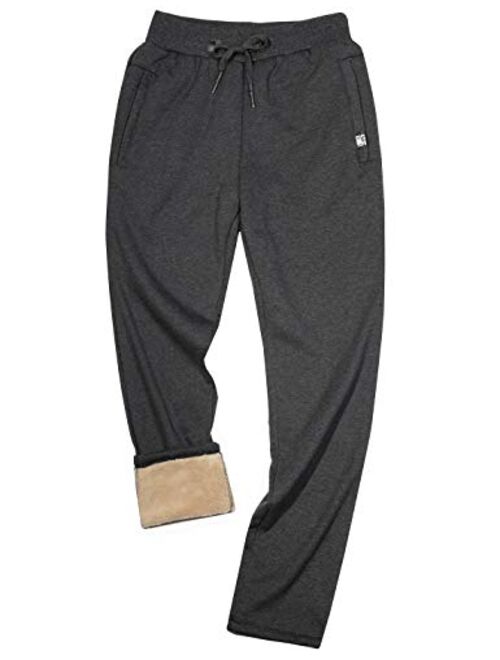 Yeokou Mens Winter Warm Sherpa Lined Active Jogger Fleece Sweatpants Pant