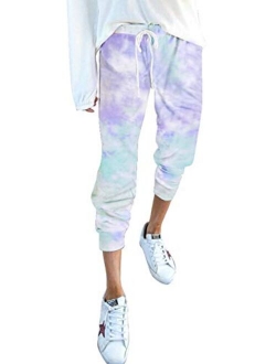 ENLACHIC Women's Tie Dye Printed Jogger Active Drawstring Elastic Waist Lounge Pants Trousers