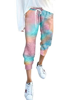 ENLACHIC Women's Tie Dye Printed Jogger Active Drawstring Elastic Waist Lounge Pants Trousers