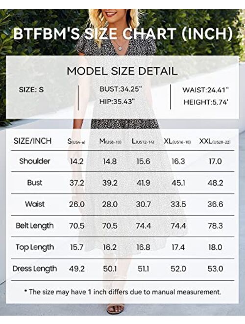 BTFBM Women Summer Bohemian Floral Wrap V Neck Ruffle Cap Sleeveless Belt A-Line Pleated Hem Swing Midi Casual Sun Dress