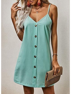 Chase Secret Women’s V Neck Spaghetti Strap Sleeveless Mini Casual Sun Dress