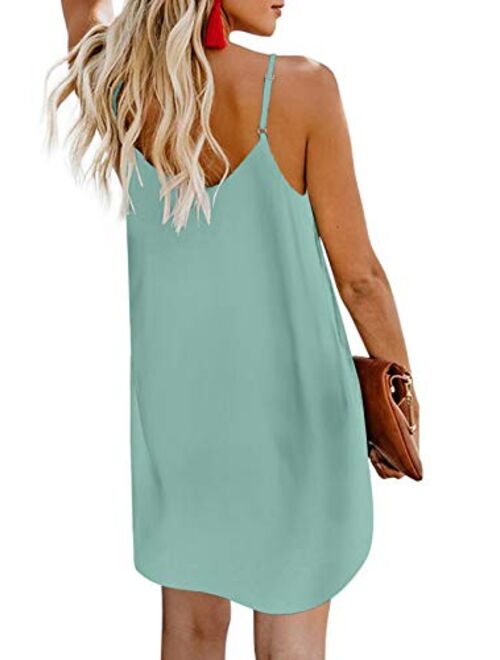 Chase Secret Women’s V Neck Spaghetti Strap Sleeveless Mini Casual Sun Dress