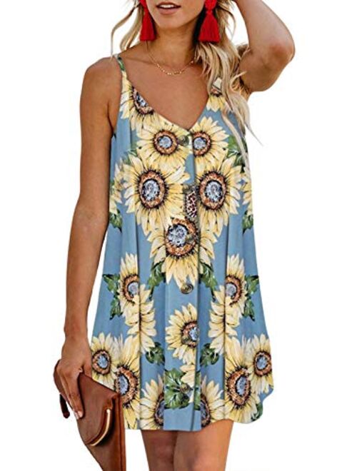 Chase Secret Women’s V Neck Spaghetti Strap Sleeveless Mini Casual Sun Dress