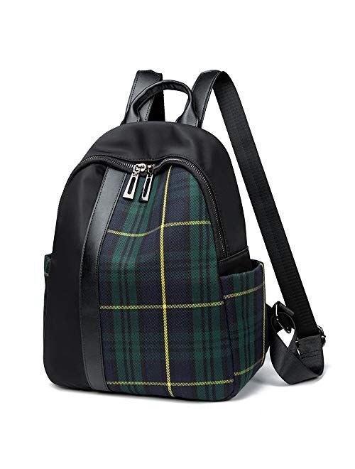 Mn&Sue Dual Use Plaid Backpack Purse for Women Schoolbag Casual Daypack Rucksack