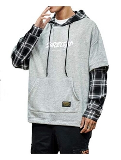 2021 Men’s Patchwork Hoodies Loose Sweatshirts Hiphop Punk Streetwear Casual Pullover