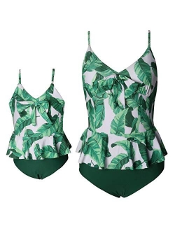 Mommy and Me Matching Family Swimsuit Floral Print One Piece Padding Bathing Suit Mother Daughter Swimwear