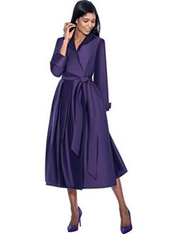 Plus Size Elegant Double-Collared wrap-Dress with Belt | Can readily go from Work or Church to a Party | DN5371W