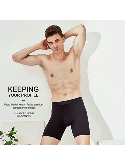 Men's Boxer Briefs Underwear, Micro Modal Breathable Ultra Soft Mens Boxer Briefs with Fly & Contour Pouch for Men Pack