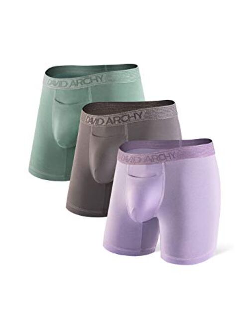 DAVID ARCHY Men's Underwear Ultra Soft Cotton-Modal Blend Fabric Boxer Briefs with Fly Boxer Shorts in 3 Pack