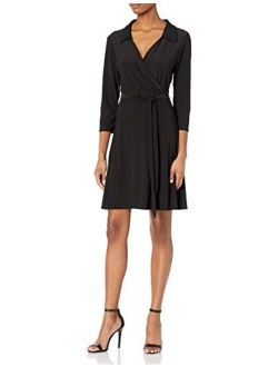 Star Vixen Women's Three-Quarter-Sleeve Faux Wrap Dress