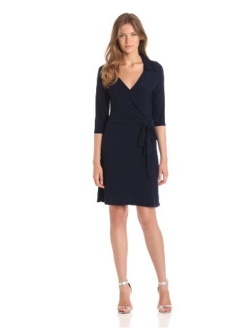 Star Vixen Women's Three-Quarter-Sleeve Faux Wrap Dress