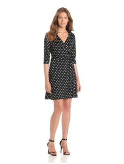 Star Vixen Women's Three-Quarter-Sleeve Faux Wrap Dress