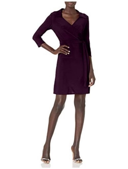 Star Vixen Women's Three-Quarter-Sleeve Faux Wrap Dress