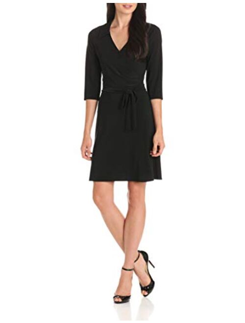 Star Vixen Women's Three-Quarter-Sleeve Faux Wrap Dress