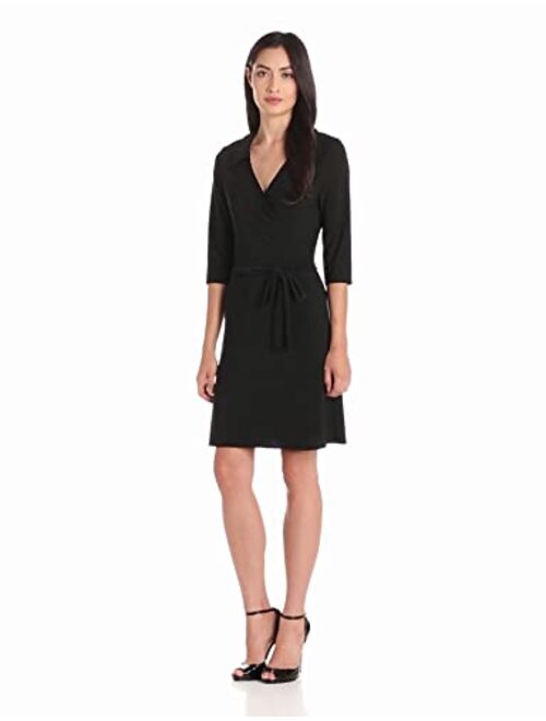 Star Vixen Women's Three-Quarter-Sleeve Faux Wrap Dress