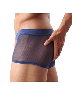 Mens Sexy Underwear Breathable Mesh Boxer Briefs See Through Hollow Lingerie