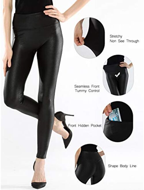 CLIV Women's Faux Leather Leggings Stretch High Waist Yoga Pleather Pants