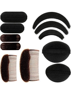 11 Pieces Women Sponge Volume Bump Inserts Hair Bases Hair Styling Tools Hair Bump Up Combs Clips Black Sponge Hair Accessories for Women DIY Hairstyles (Black)