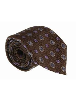 Brown Pure Silk Mosaic Tile Pattern Tie- Blade Width 3in for Mens