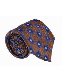Red Brick/Blue Pure Silk Floral Geometric Pattern Tie- Blade Width 3in for Mens