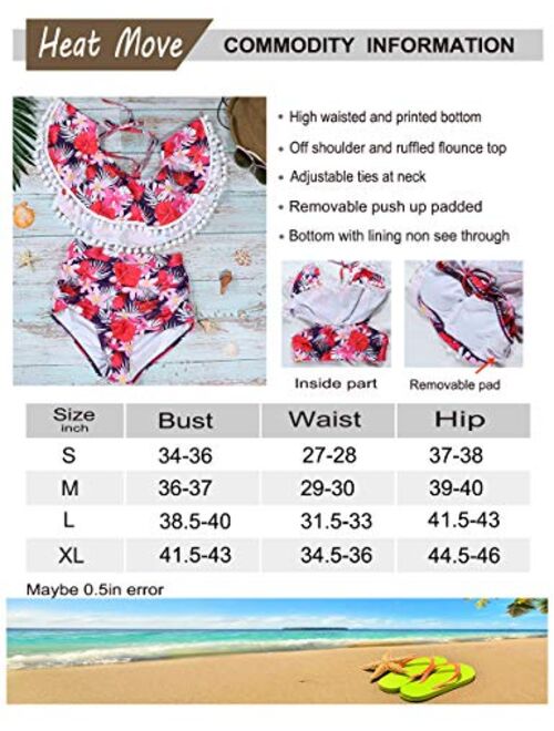 Heat Move Women High Waisted Retro Flounce Off Shoulder Two Piece Swimsuit