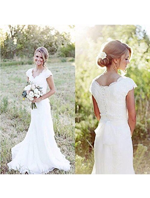 SIQINZHENG Mermaid Full Lace Wedding Dresses Cap Sleeve Bridal Gowns