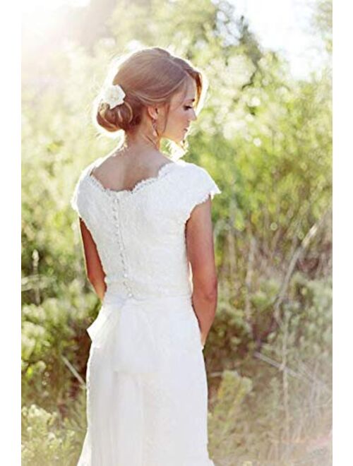 SIQINZHENG Mermaid Full Lace Wedding Dresses Cap Sleeve Bridal Gowns