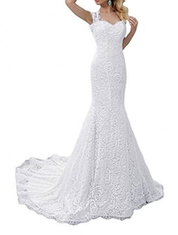 SIQINZHENG Women's White Mermaid Dress Lace Wedding Gowns 2021 Bridal