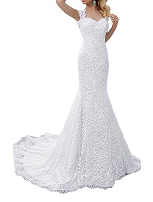 SIQINZHENG Women's White Mermaid Dress Lace Wedding Gowns 2021 Bridal