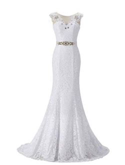 SIQINZHENG Women's Mermaid Lace Up Wedding Dress White Bridal Gowns