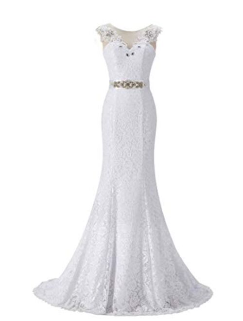 SIQINZHENG Women's Mermaid Lace Up Wedding Dress White Bridal Gowns