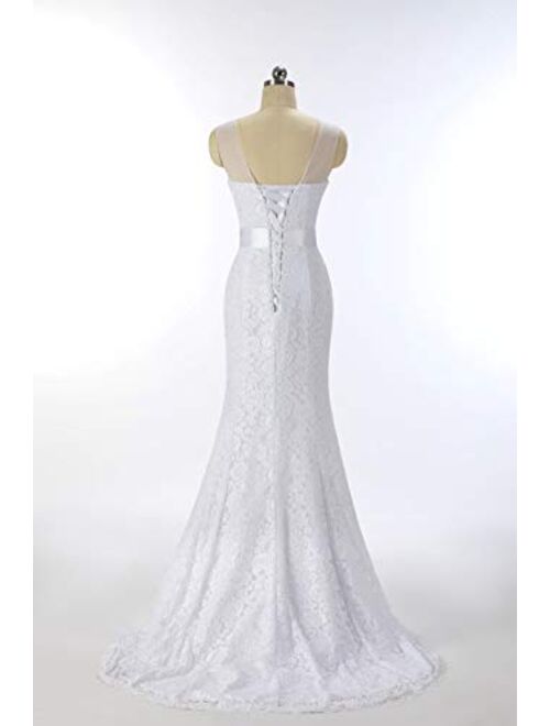 SIQINZHENG Women's Mermaid Lace Up Wedding Dress White Bridal Gowns