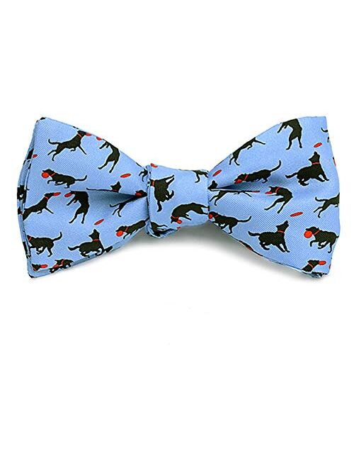 Josh Bach Men's Frisbee and Dog Self Tie Silk Bow Tie in Blue, Made in USA