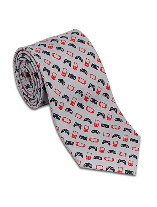 Josh Bach Men's Video Game Controllers Silk Necktie in Grey, Made in USA