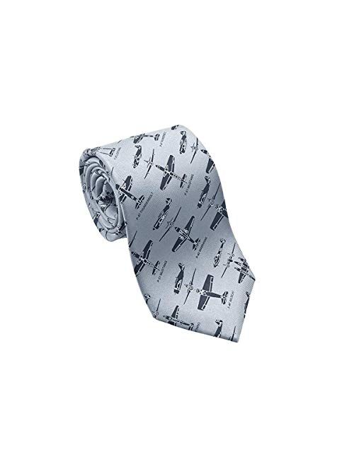 Josh Bach Men's WWII Fighter Planes Silk Necktie in Gray, Made in USA