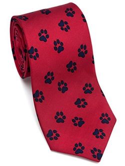 Josh Bach Men's Paw Print - Dog or Cat, Silk Necktie Red, Made in USA