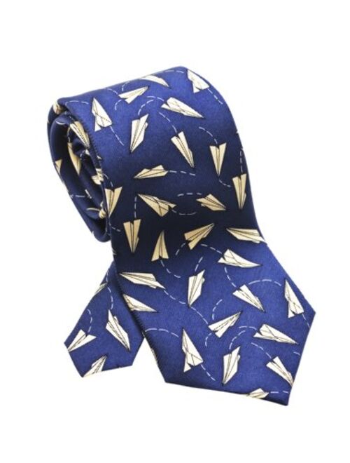 Josh Bach Men's Paper Airplanes Silk Necktie Blue, Made in USA