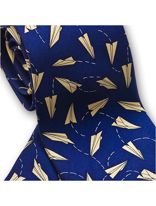 Josh Bach Men's Paper Airplanes Silk Necktie Blue, Made in USA