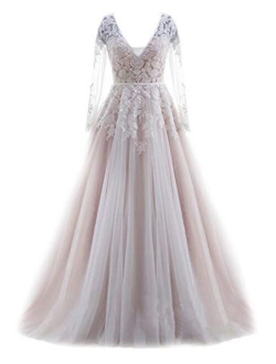 Ruolai A-Line Boho Wedding Dress V Neck Keyhole Back Bridal Gowns