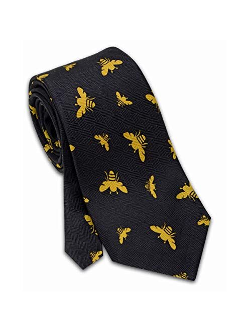 Josh Bach Men's Bumble Bees Silk Necktie Black, Made in USA