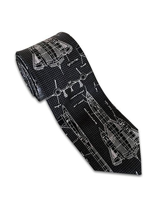 Josh Bach Men's Blackbird Spy Plane Silk Necktie Black, Made in USA