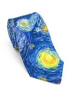 Josh Bach Men's Silk Necktie, Starry Moon and Sky Art Tie, in Blue, Made in USA