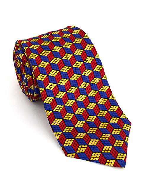 Josh Bach Men's Silk Necktie, Cubix Math Puzzle Tie, Made in USA