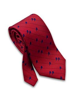 Josh Bach Men's Birds on a Wire Silk Necktie Red, Made in USA